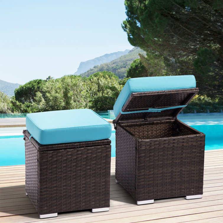 Jahkel Patio Outdoor Ottoman With Cushion Set Of 2